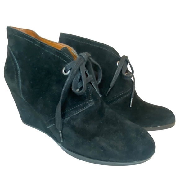 Lucky Brand Black Suede Swayze Wedge Ankle Lace Up Booties SZ 10 - Picture 2 of 14